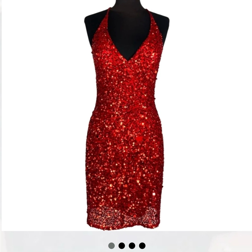 Scala Red Sequin V-Neck Midi Dress